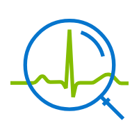 icon - magnifying glass viewing heart rhythm